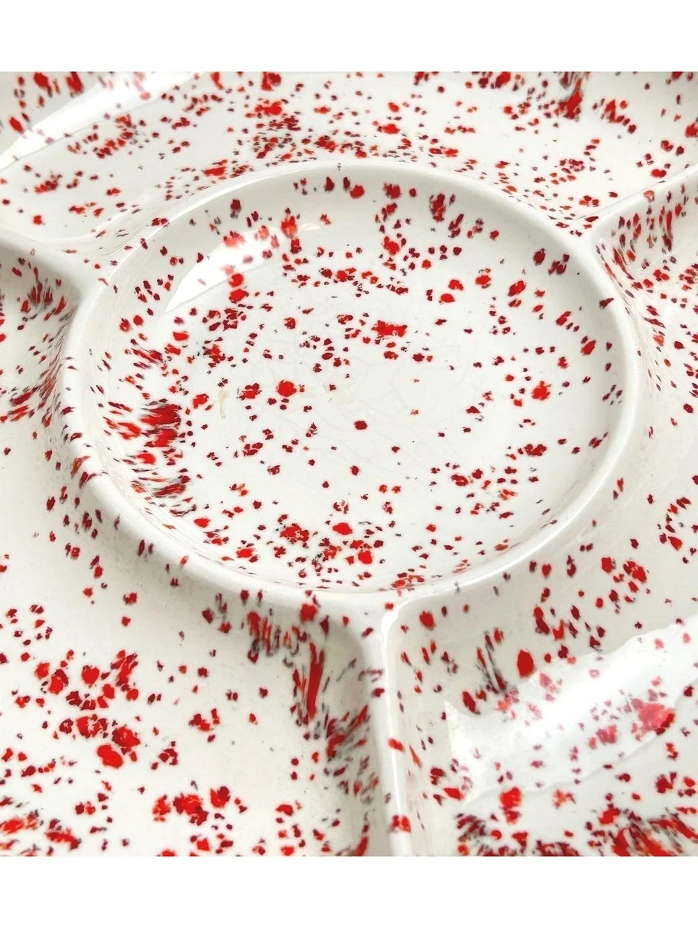 Ceramic Sectioned Serving Dish in Red/Orange/Brown Splatter Pattern